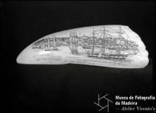 Dente de cachalote com a representação da vista da linha de costa de "NEW BEDFORD", gravação de Manuel Cunha