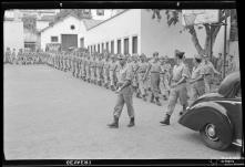 Soldados da 1.ª Companhia Expedicionária da Madeira à Índia no quartel do Batalhão Independente de Infantaria n.º 19, no Colégio dos Jesuítas, Freguesia de São Pedro, Concelho do Funchal