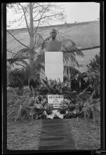 Busto do Dr. João Abel de Freitas na cerimónia de sua inauguração no jardim norte do palácio de São Lourenço, Freguesia da Sé, Concelho do Funchal