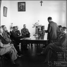 Provedor da Santa Casa da Misericórdia do Funchal, professor Rafael Basto Machado, a discursar na sessão solene da inauguração da sala dos Bemfeitores do Hospital da Santa Casa da Misericórdia do Funchal (atual Hospital dos Marmeleiros), Freguesia do Monte, Concelho do Funchal